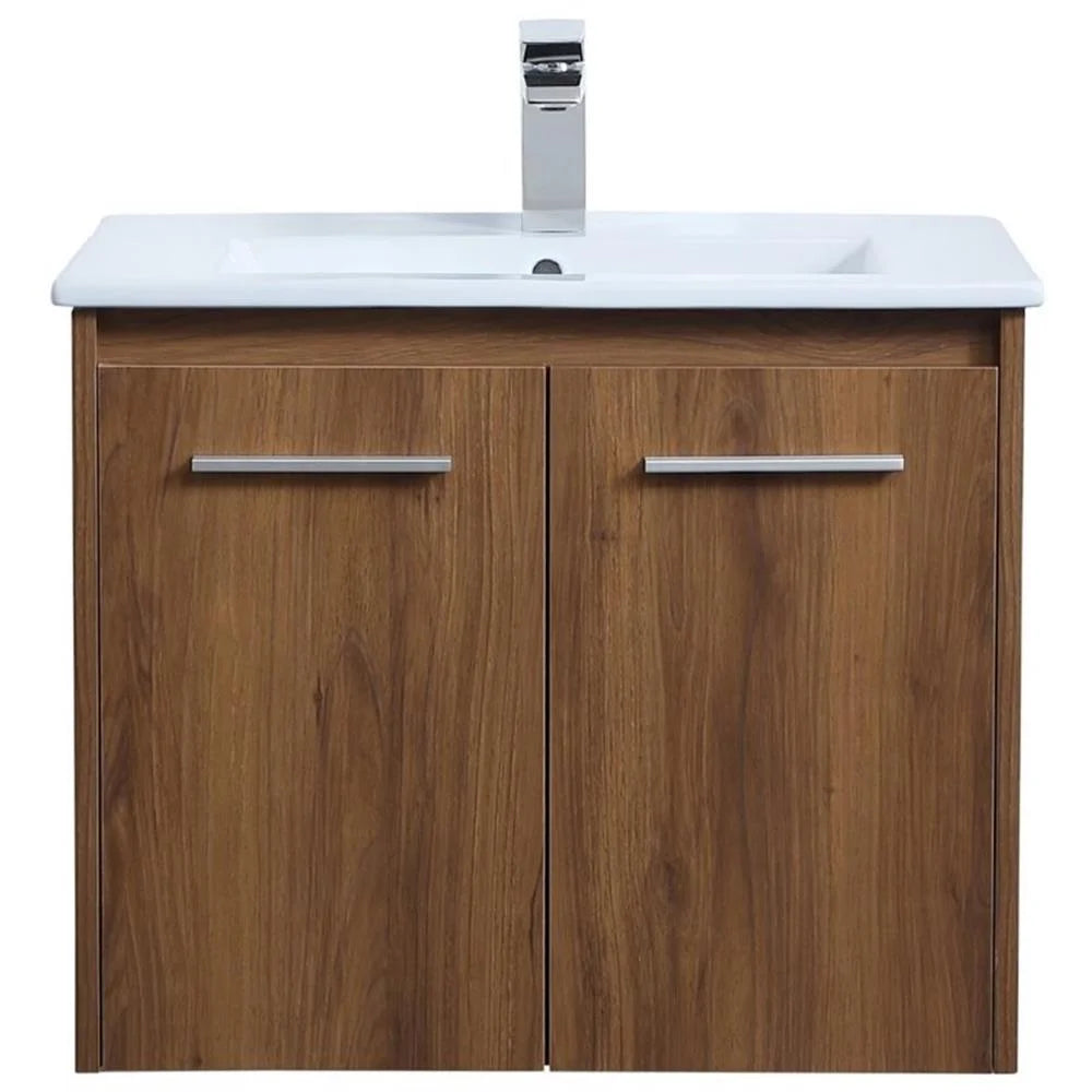 24 inch Single Bathroom Floating Vanity in Walnut Brown