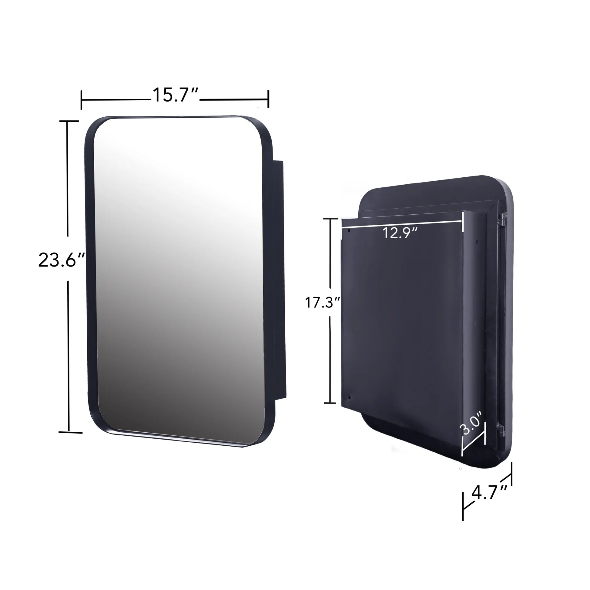 Bathroom Wall Storage Cabinet with Mirror Rectangle Stainless Steel Frame Medicine Cabinet Black