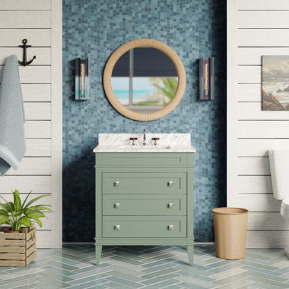 Eleanor 30" Bathroom Vanity with White Cabinet and Carrara Marble Top