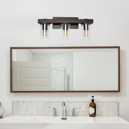 Elegant Designs Industrial Rustic Lantern Restored Wood Look 3 Light Bath Vanity. Brown