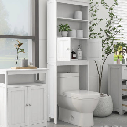 Over The Toilet Storage Cabinet, Over Toilet Bathroom Organizer with Storage Shelf & 2 Open Cabinet, 3-Tiers Bathroom Over Toilet Storage, Over The Toilet Storage Shelf for Bathroom, Laundry, White