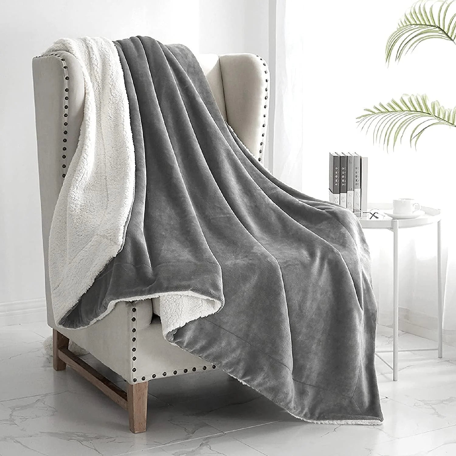 Walensee Sherpa Fleece Bed Blanket, Fluffy, Soft, Plush, Throw 50"60", Grey, Machine Wash