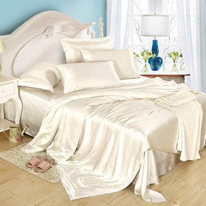 Vuvet Bedding 100% Pure Silk Satin Sheet Set 7pcs, Silk Fitted Sheet 15'' Deep Pocket,Silk Flat Sheet,Silk Duvet Cover & Pillowcases Set !!! Twin, Aqua Blue