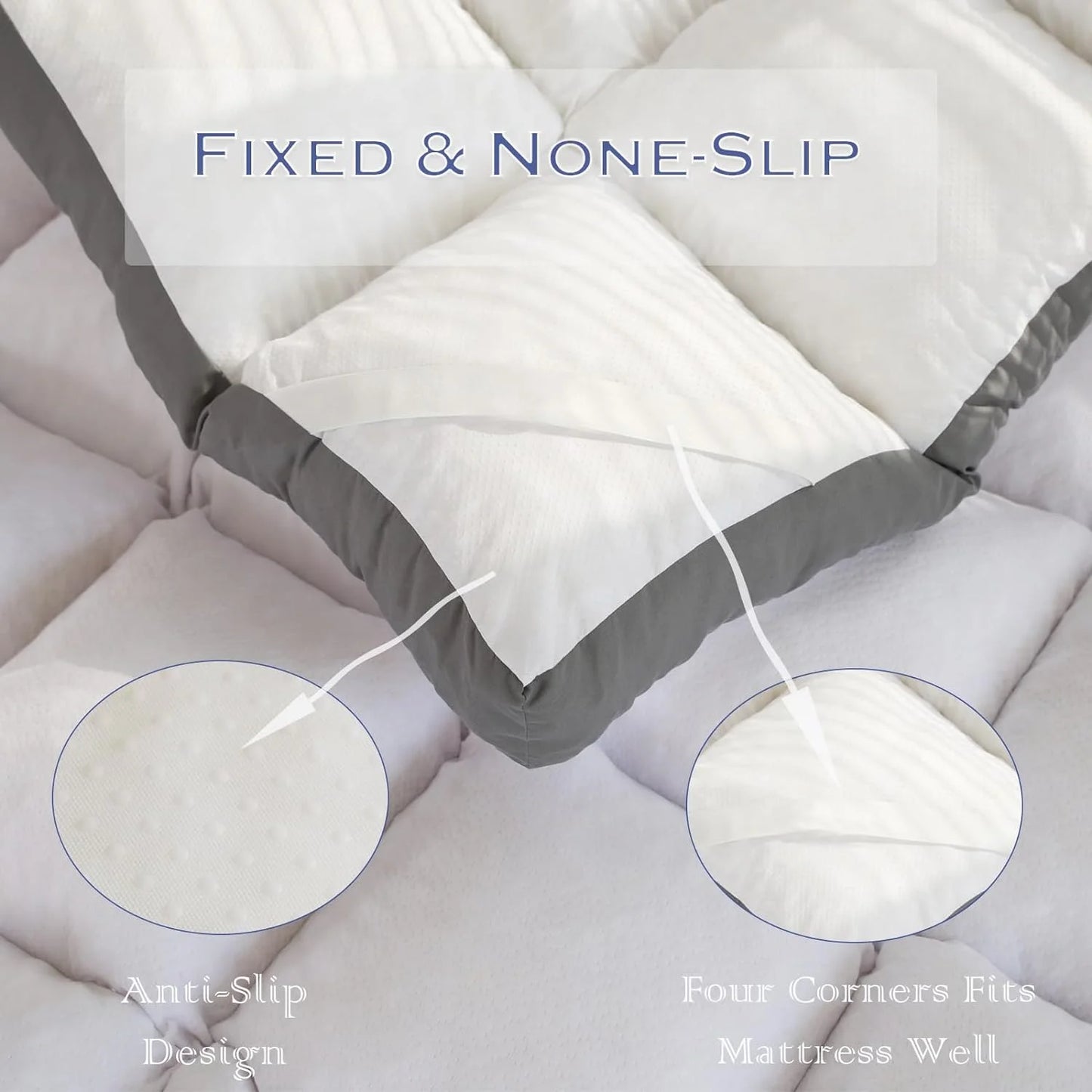 4 Inch Mattress Topper King Size Memory Foam Filled Warming Cooling Fluffy & Soft 100% Air Fabirc Top Memory Foam Pillow Top, Anti-Slip Bottom, 4 Elastic Straps, 80x78x4 Inch, King