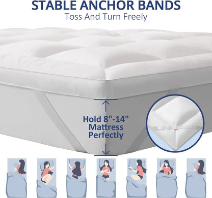 ELEMUSE 1300 GSM Overfilled Mattress Topper King with Baffle Box Design,Extra Thick Cooling King Pillow Top Pad, 400TC Organic Cotton Cover, Plush & Support Snow Down Alternative