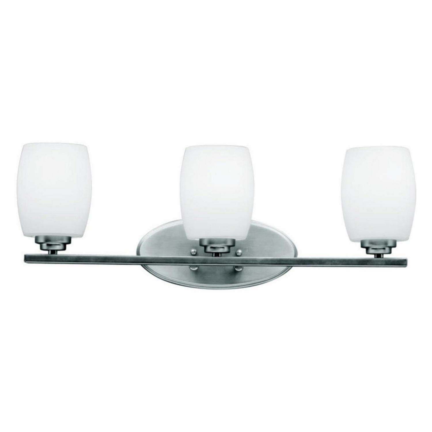 3 Light Bath Vanity Approved For Damp Locations With Contemporary Inspirations 9 Inches Tall By 24 Inches Wide-Brushed Nickel Finish-Incandescent