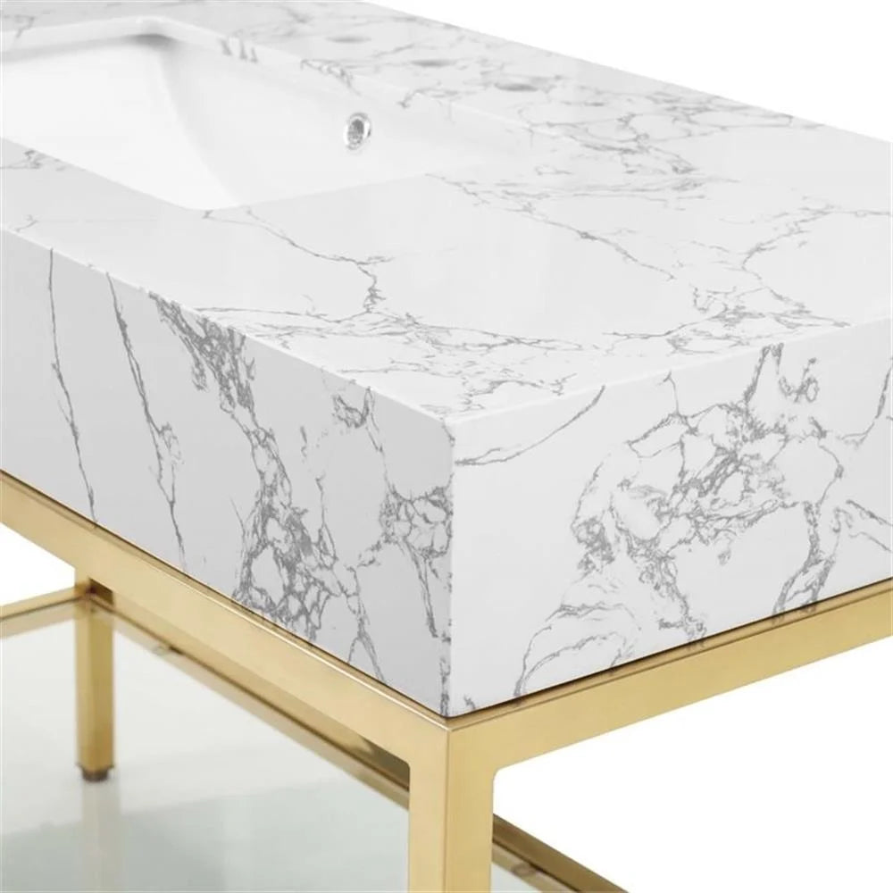 Modway Kingsley 50" Gold Stainless Steel Bathroom Vanity in Gold White