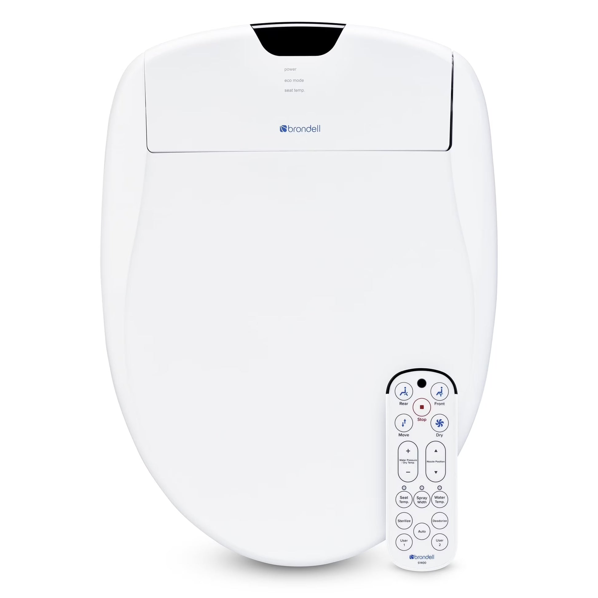 Brondell Bidet Toilet Seat S1400, Smart Toilet Seat, Dual Stainless-Steel, Self-Cleaning Nozzle With Clean Plus Technology, Endless Warm Water Bidet, Warm Air Dryer-Nightlight, Heated Seat, Elongated