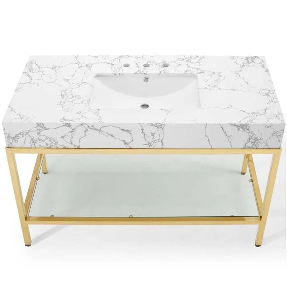 Modway Kingsley 50" Gold Stainless Steel Bathroom Vanity in Gold White