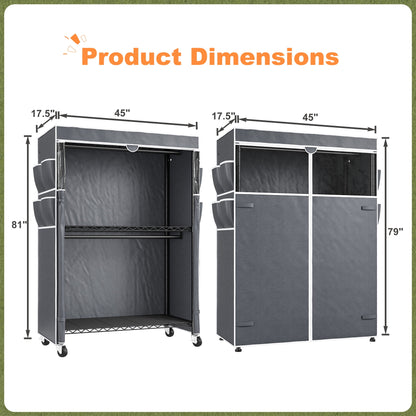 EnHomee Rolling Closet Rack with Dustproof Cover,450LBS Load Capacity Adjustable 81"H Portable Wardrobe with Side Pockets,Black