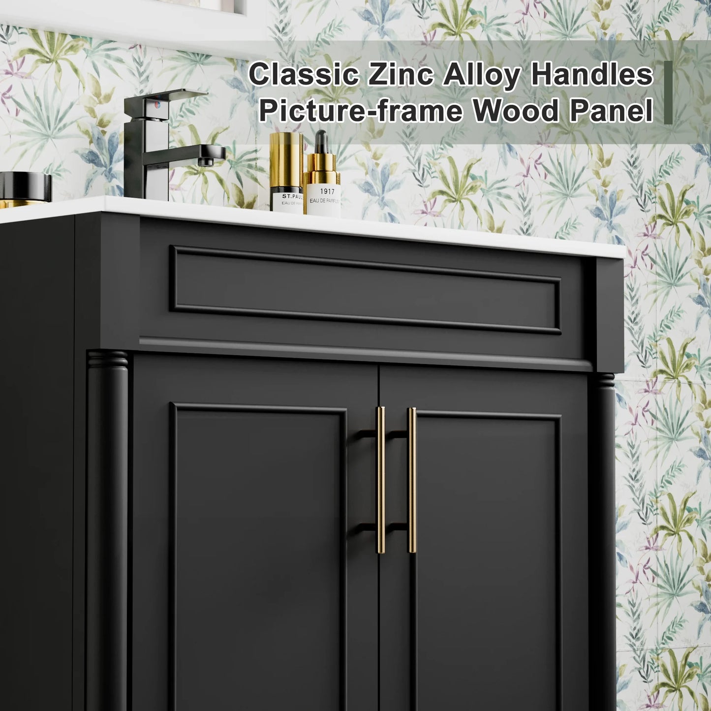 30" Freestanding Bathroom Vanity with Ceramic Sink Top, Faucet, Classic Tapered legs