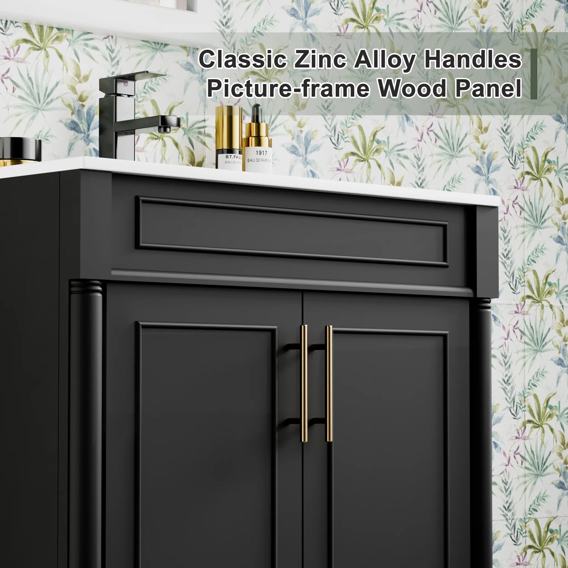 30" Freestanding Bathroom Vanity with Ceramic Sink Top, Faucet, Classic Tapered legs