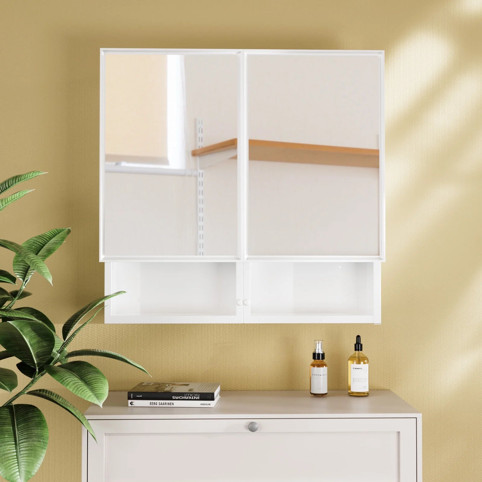 FUMANGO 32x26 Mirror Cabinet, Simple& Beautiful, Large Storage Space, Matte White for Bathroom Vanity