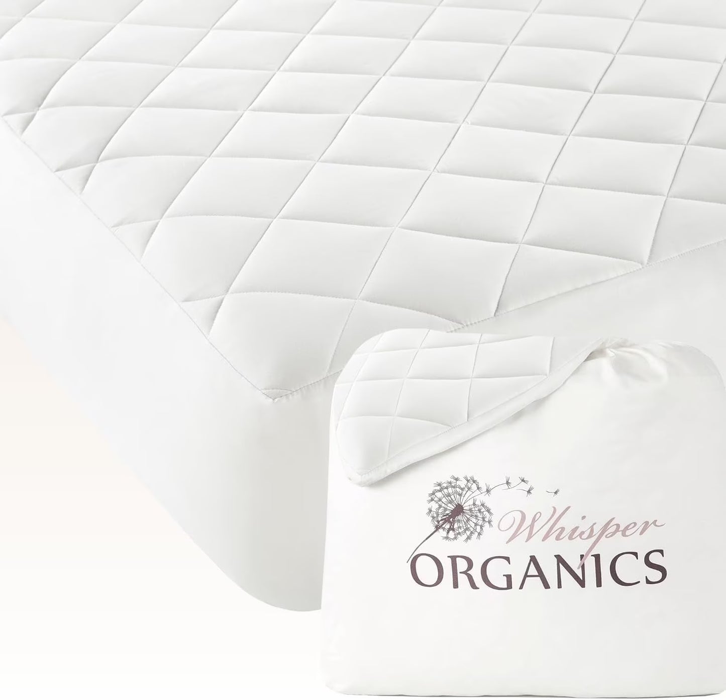 Whisper Organics 100% Cotton Organic Mattress Protector, 500TC Mattress Pad, Twin size, White