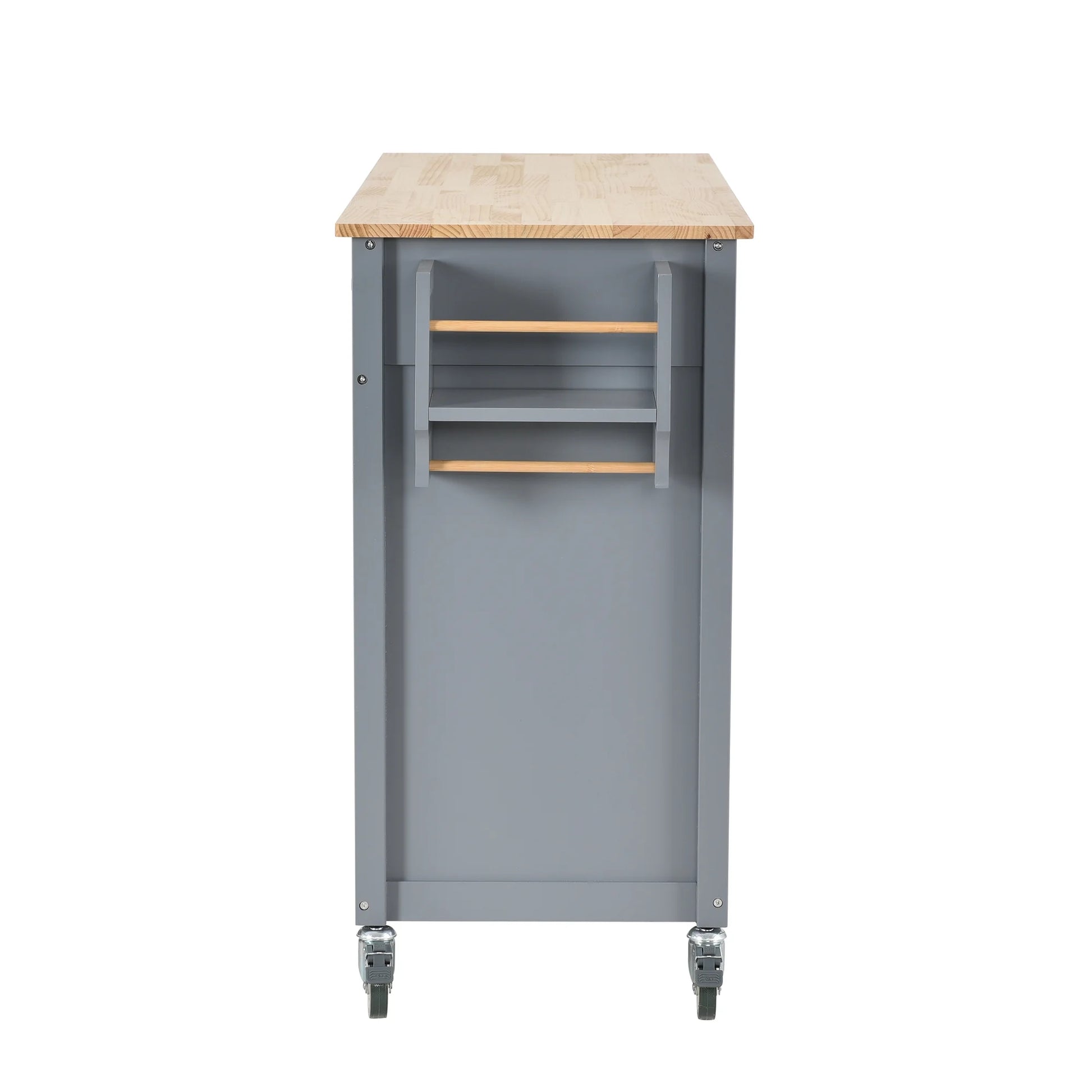 EUROCO Kitchen Island Cart with Solid Wood Top and Locking Wheels, 4 Door Cabinet and Two Drawers, Spice Rack and Towel Rack, Gray