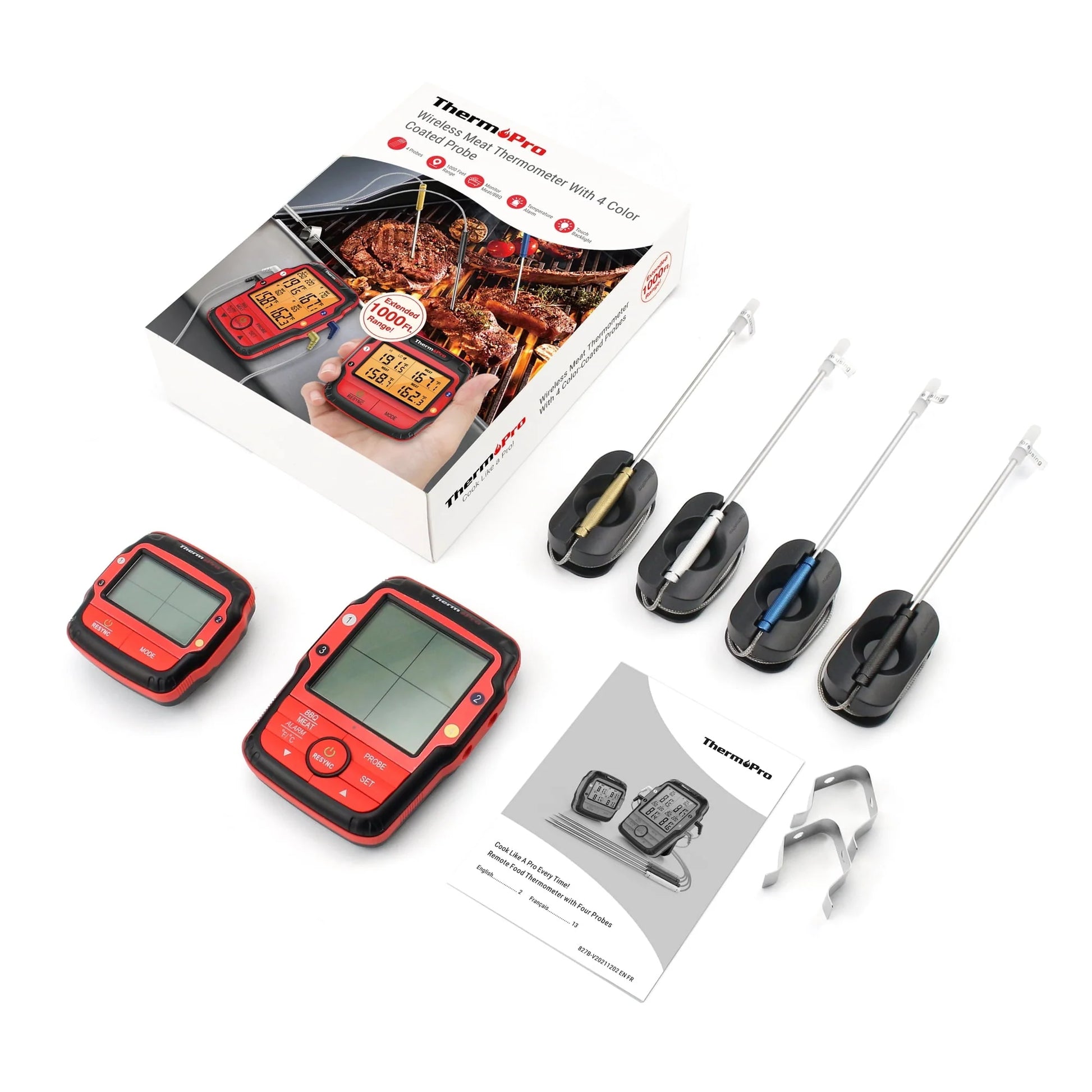 ThermoPro TP827BW 500FT Long Range Wireless Meat Thermometer for Grilling and Smoking with 4 Probes Smoker BBQ Grill Thermometer Kitchen Food Cooking Thermometer for Meat