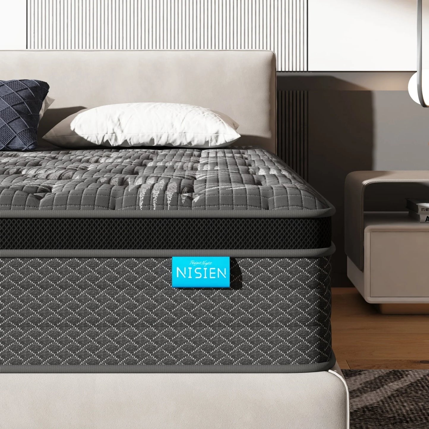 Nisien Black 10 inch Queen Mattress, Cooling Gel Memory Foam Hybrid Mattress in a box, Queen, Medium,Euro Top