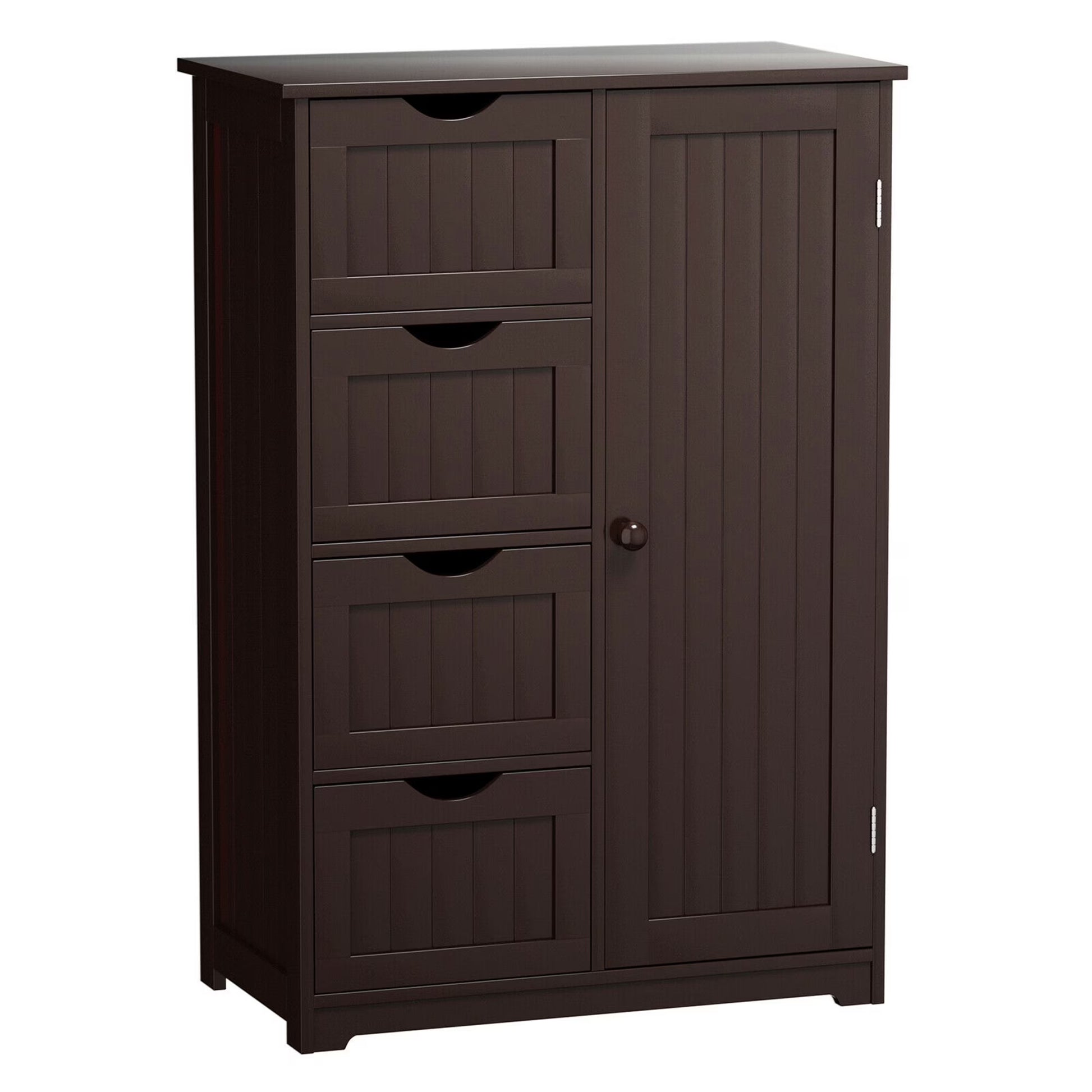 Gymax Bathroom Floor Cabinet Storage Organizer Cupboard w/4 Drawers Adjustable Shelf Grey