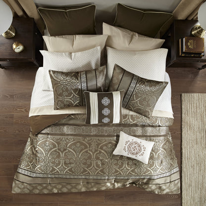 Home Essence Dennie 16 Piece Jacquard Complete Bedding Set With 2 Sheet Sets, King, Brown