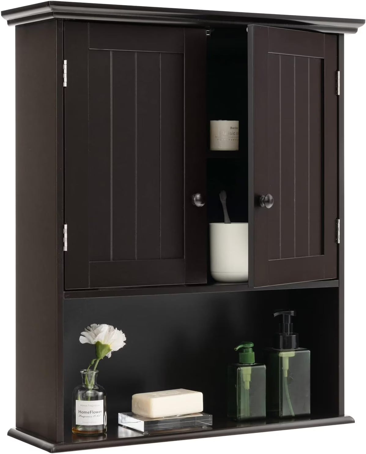 NALYL Wall Mount Bathroom Cabinet Wooden Medicine Cabinet Storage Organizer with 2-Doors and 1-Shelf Cottage Collection Wall Cabinet (Espresso)