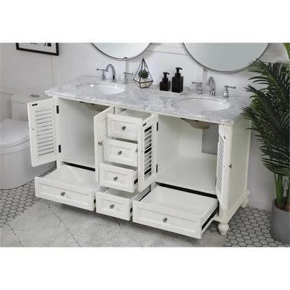 Elegant Kitchen and Bath 60 inch Double Bathroom Vanity in Antique White