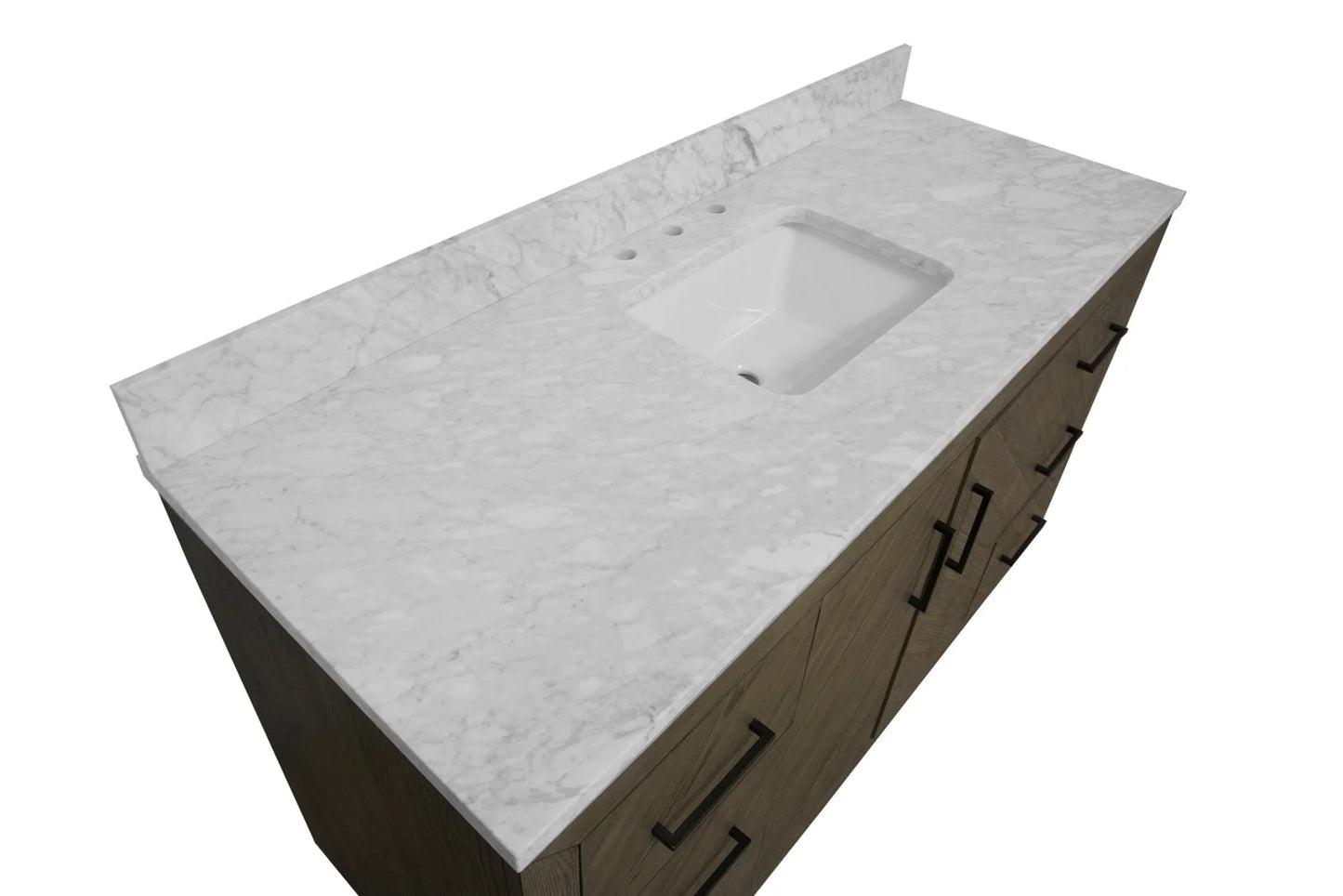 Peyton 60" Single Bathroom Vanity with Gray Oak Cabinet and Carrara Marble Top