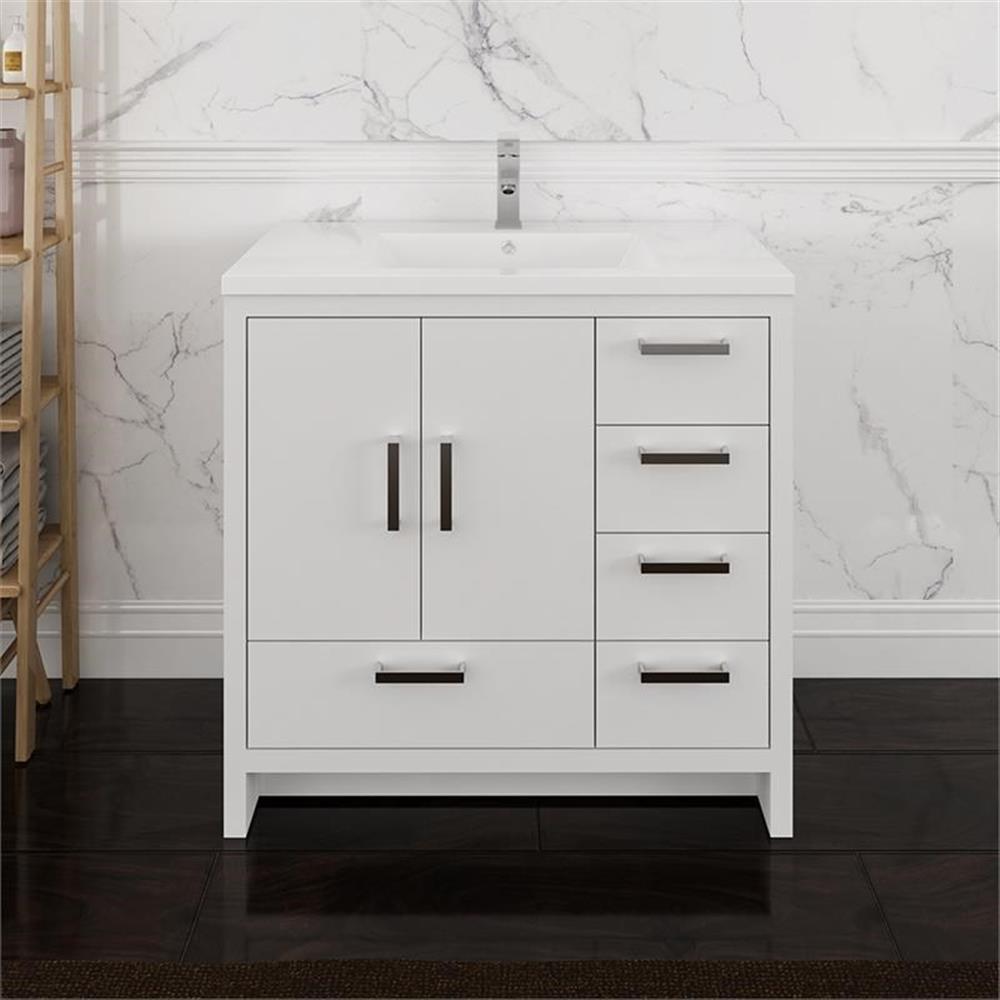 Fresca Imperia 36" Glossy White Free Standing Modern Bathroom Cabinet w/Integrated Sink - Right Version