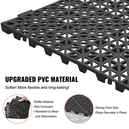 VEVOR Interlocking Tile 50PCS Black, Drainage Tiles 12" x 12" Splicing, Soft PVC Interlocking Drainage Floor Tiles, Non-Slip Drainage Holes for Restroom, Bathroom, Kitchen, Pool, Wet Areas