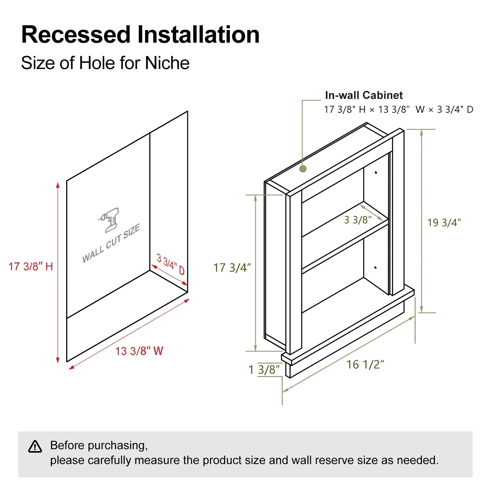 Hironpal White 2-Tier Recessed 15x18 Wall Niche Medicine Cabinet Replacement, in The Wall Bathroom Cabinet Insert Shelf/Shelves