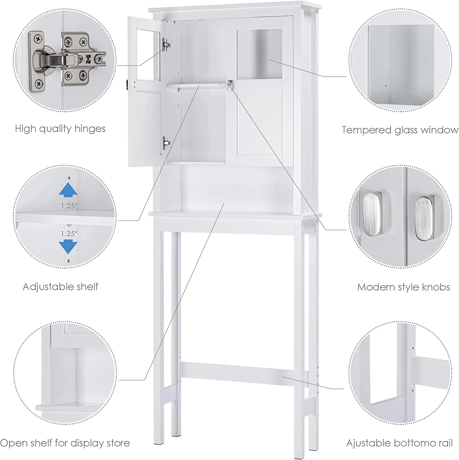 Spirich Bathroom Cabinet Over Toilet, Bathroom Storage Cabinet with Glass Doors and Adjustable Shelves, Over The Toilet Storage Cabinet, White