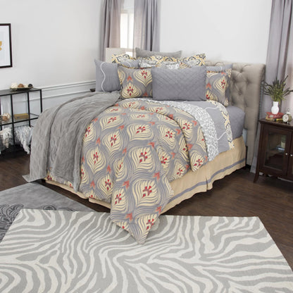 Rizzy Home BT4142 GOLD/Gray COTTON 30'S Printed King Three piece Beddings set.