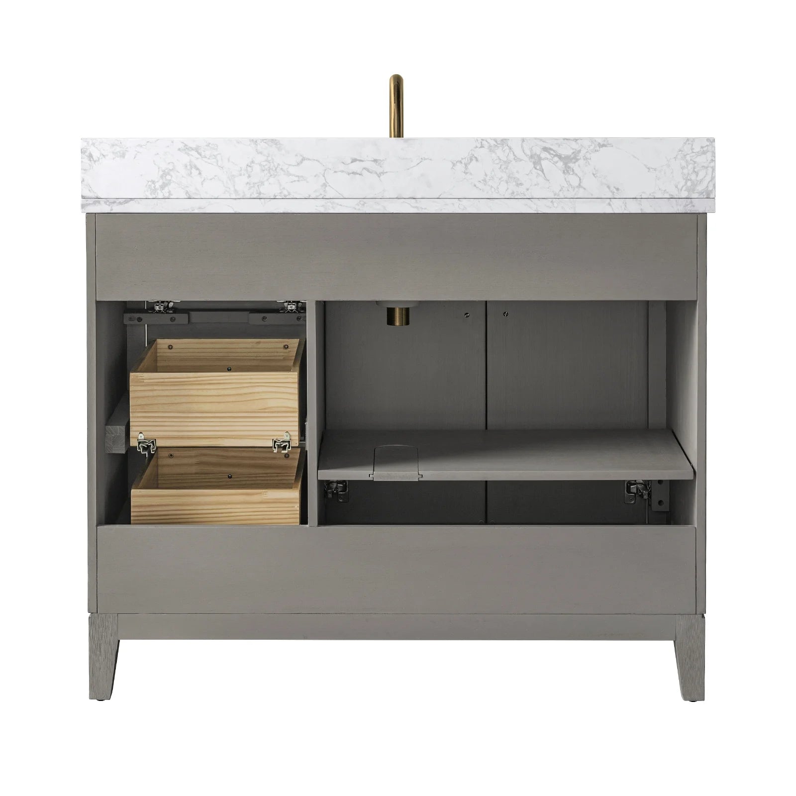 Vanity Art 42" Bathroom Vanity with Sink and Engineered Marble Top, Freestanding Storage Cabinet with 2 Drawers, 1 Shelf and Flip Down Tray