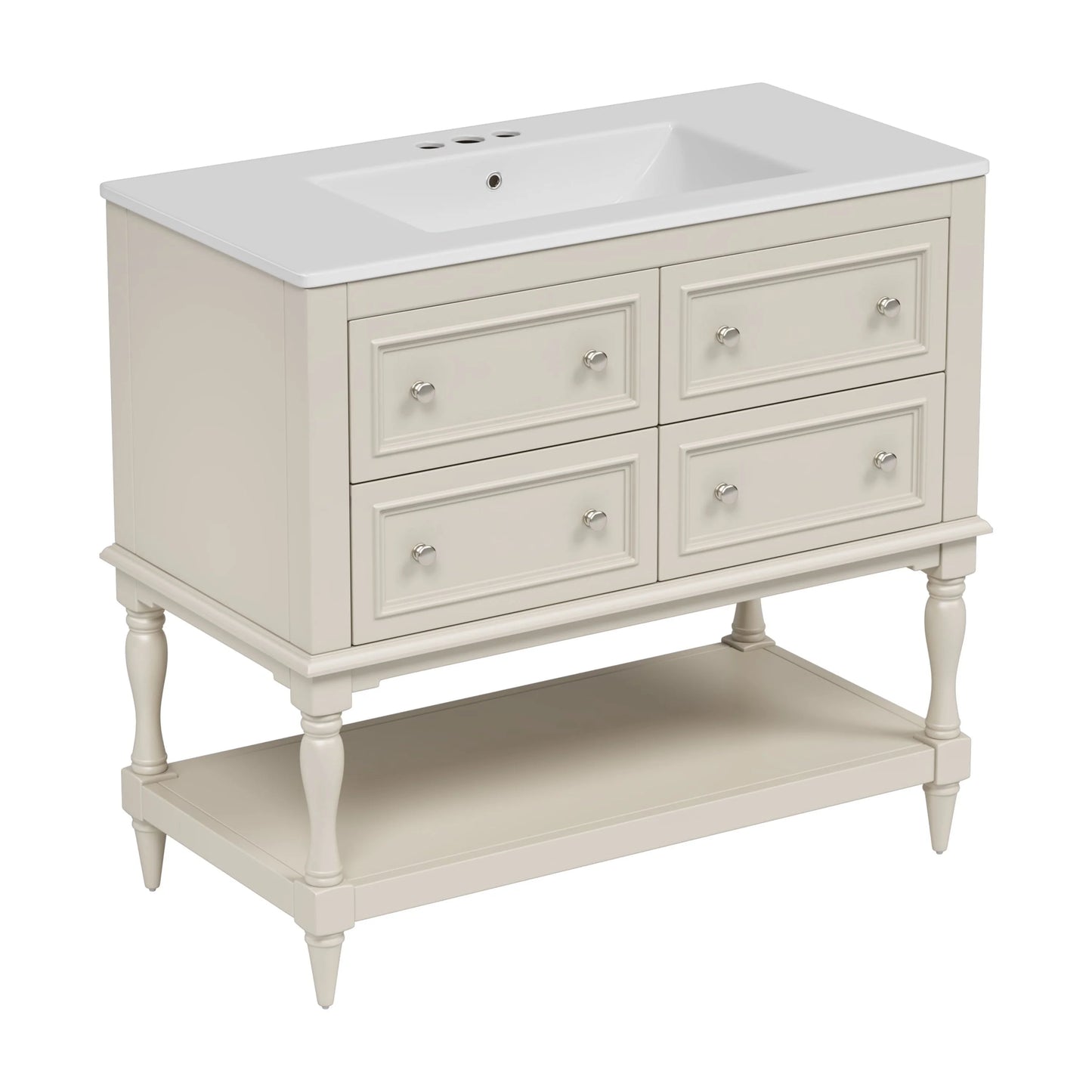 Harper & Bright Designs 36" Bathroom Vanity with Sink, Bathroom Storage Cabinet with Drawers, Single Sink Bathroom Vanity, Beige