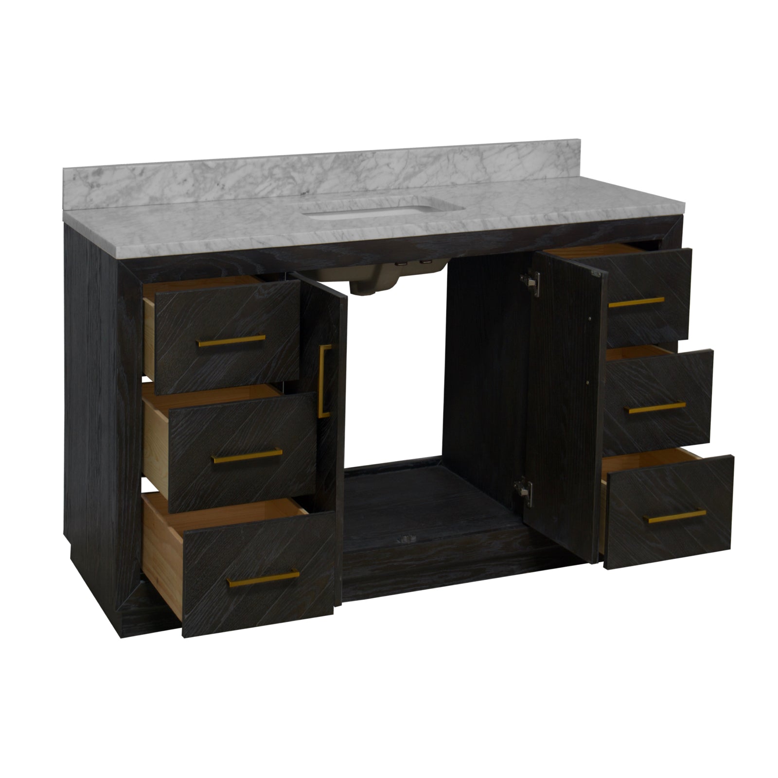 Peyton 60" Single Bathroom Vanity with Gray Oak Cabinet and Carrara Marble Top