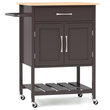 Topcobe Rolling Kitchen Island Cart with Drawer and Towel Rack, Modern Furniture for Living Room, Bedroom-Brown