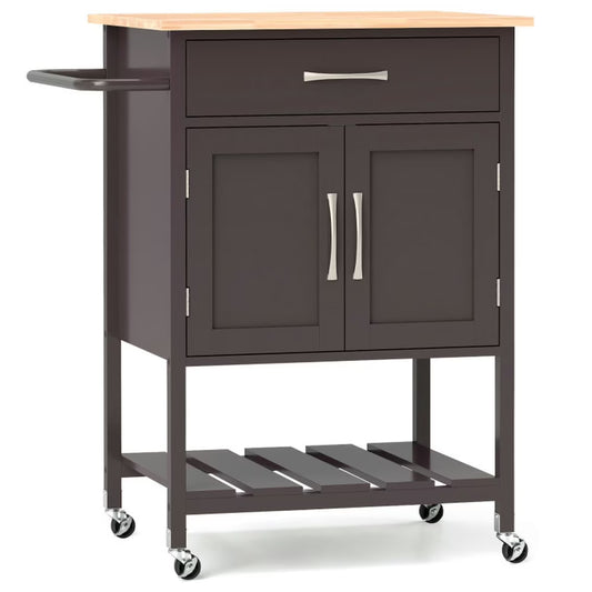 Topcobe Rolling Kitchen Island Cart with Drawer and Towel Rack, Modern Furniture for Living Room, Bedroom-Brown