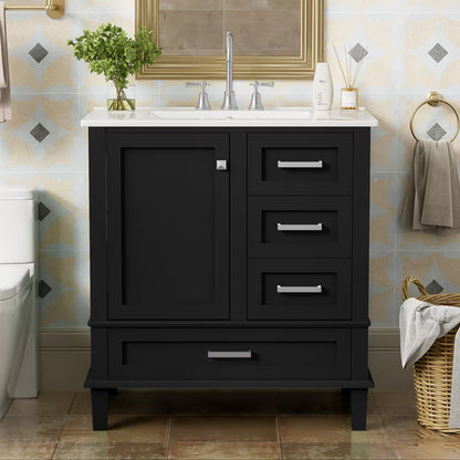 Duxelifin 30" Bathroom Vanity with Sink, Modern bathroom sink cabinet with Soft-Close storage Drawers, Freestanding Vanity with Ceramic Top (Green)