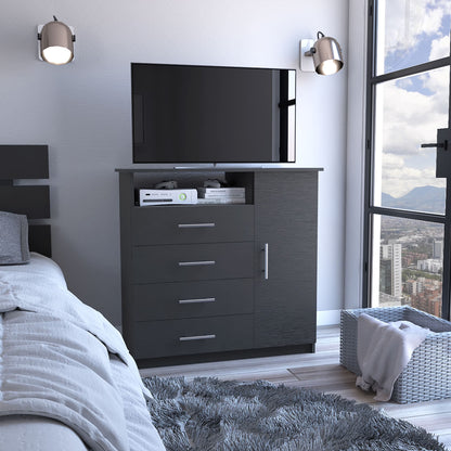 DUOSONG Alyn Dresser, Four Legs, Four Drawers, One Double Drawer, Superior Top -Dark Brown Brown Particle Board Furniture Bedroom Furniture Dressers, Chests & Wardrobes