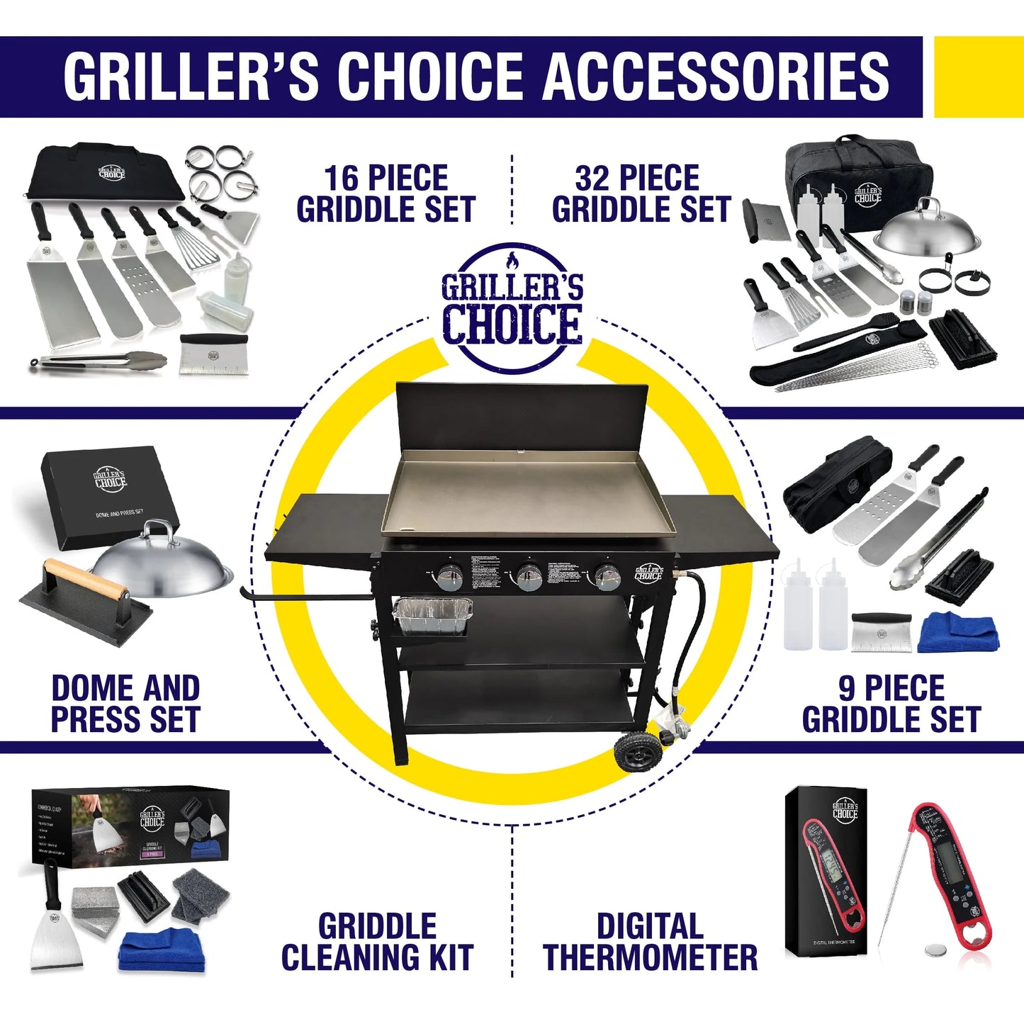 Griller's Choice Outdoor Griddle Grill Propane Flat Top - Hood Included, Large Flat Top Grill, 2-in-1 Portable, Paper Towel Holder