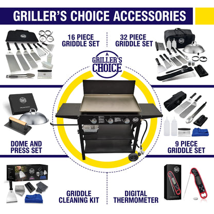 Griller's Choice Outdoor Griddle Grill Propane Flat Top - Hood Included, Large Flat Top Grill, 2-in-1 Portable, Paper Towel Holder