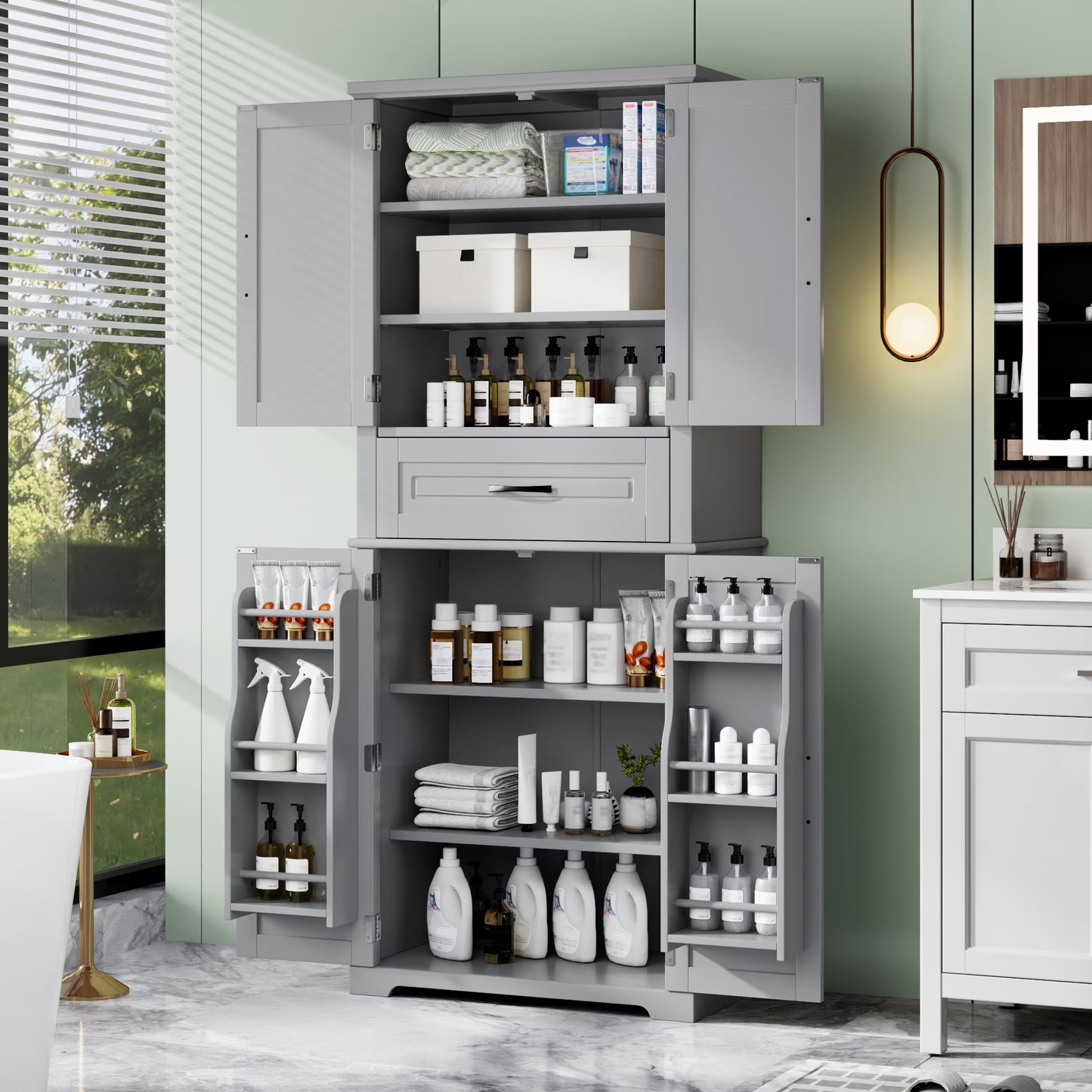 Euroco Bathroom Storage Cabinet with Multi-Functional Storage Space, Drawer with Slide Rails, Adjustable Shelf