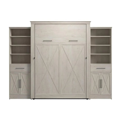 Pemberly Row Queen Murphy Bed and Wardrobes (119W) - Engineered Wood in White