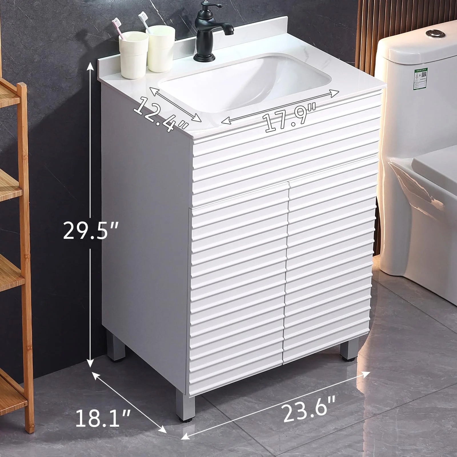 PROHIKER 29.1" Bathroom Vanity with Sink, Modern Bathroom Vanity Cabinet, Freestanding Bathroom Sink Cabinet with 1 Soft-Close Door and Metal Handle