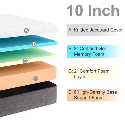Queen Mattress, Ssecretland 10 Inch Gel Memory Foam Mattress in a Box, Queen Mattress