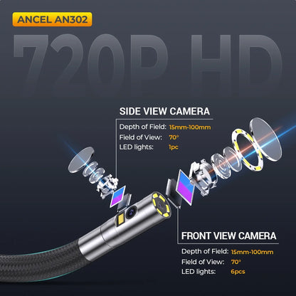 ANCEL AN302 2-Way Articulating Borescope Camera with Light, 0.24in Articulated Probe of 5.25FT Industrial Endoscope Inspection Camera Scope