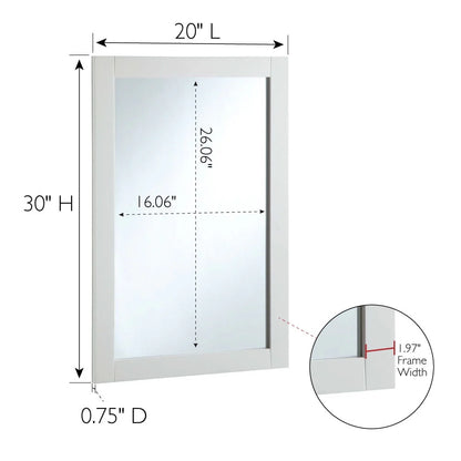 Shorewood Rectangular Wall Accent Mirror 30-Inch H X 20-Inch L, Traditional Wood Framed Living Room, Bedroom, Bathroom Vanity Mirror White Design House, 547208-WHT