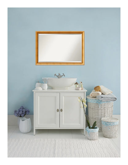 Townhouse Gold Beveled Wood Bathroom Wall Mirror