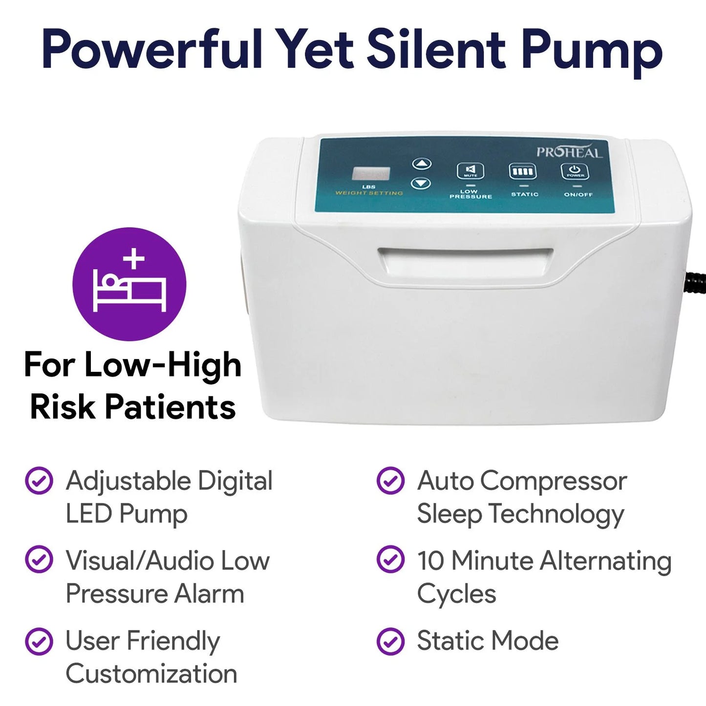 Proheal Low Air Loss Alternating Pressure Air Mattress with Pump - 3" Foam Base - 36” x 80” x 8"