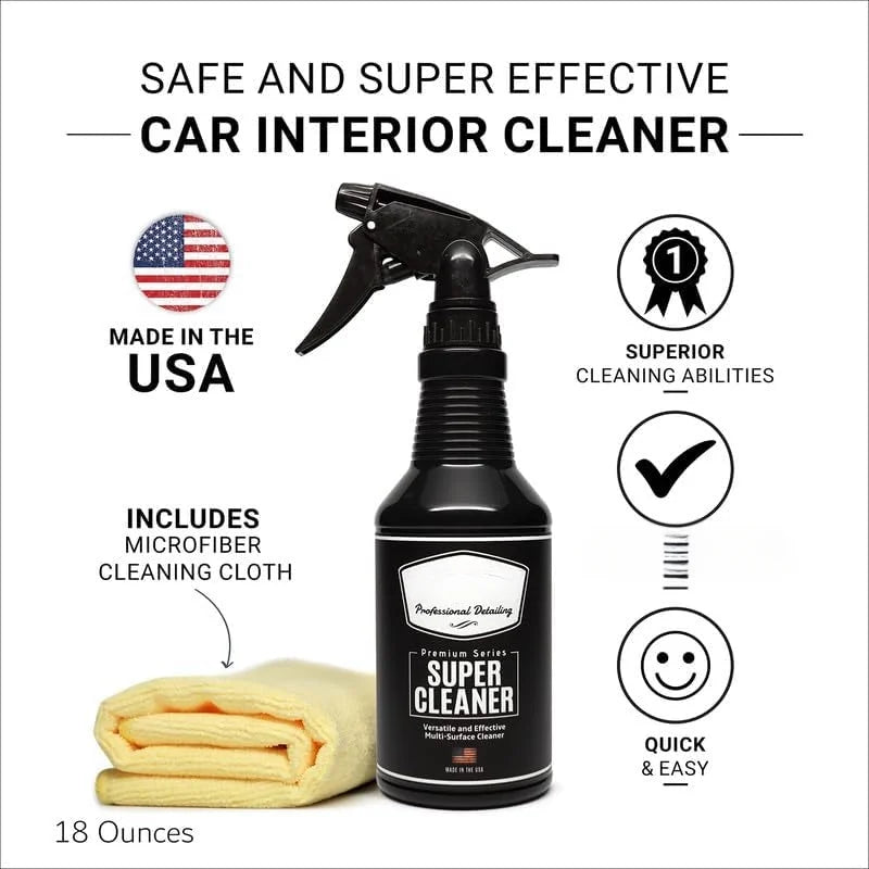 Super Cleaner | Effective Car Interior Cleaner | Leather Car Seat Cleaner | Stain Remover for Carpet, Upholstery, Fabric, and Much More! | 18 Oz Kit with Microfiber Towel