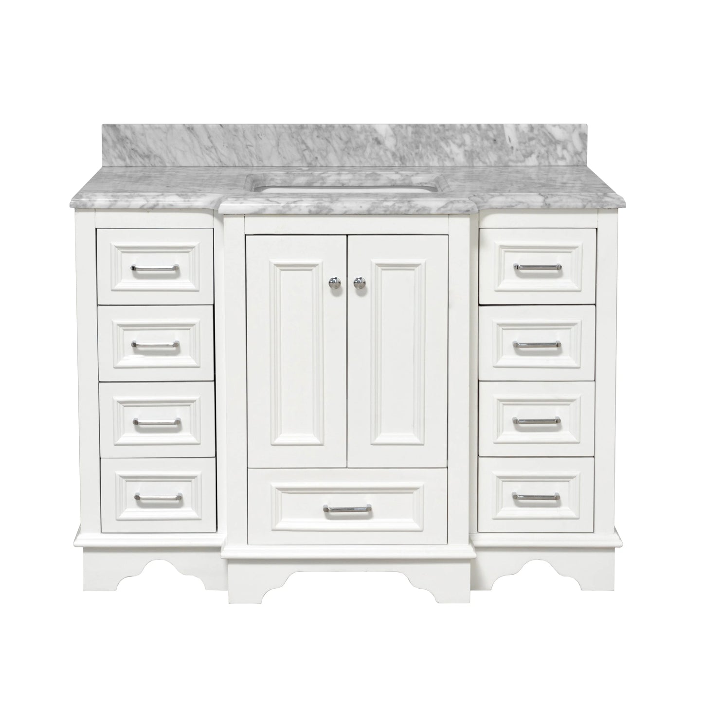 Nantucket 48" Bathroom Vanity with White Cabinet and Carrara Marble Top